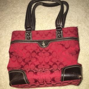 Red and dark brown coach bag